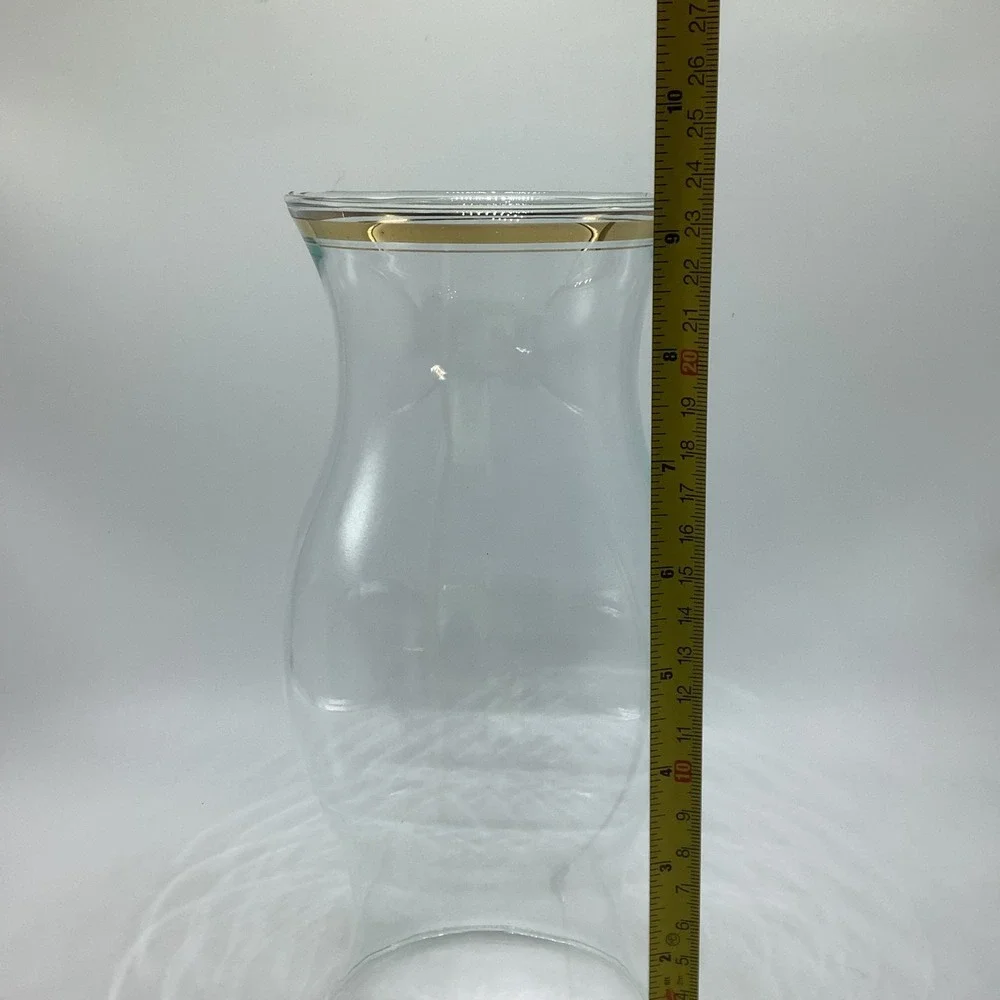 Vintage Hand Blown Glass Hurricane Lamp Shade w/ Gold Trim 9 1/4